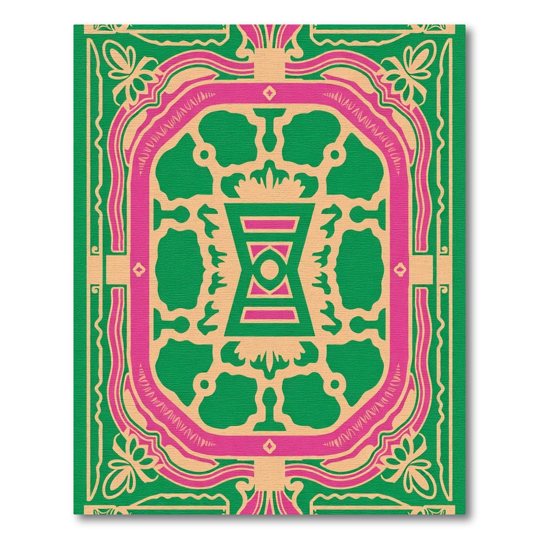 Vibrant Pink Green Floral Medallion Rug