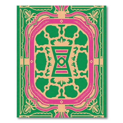 Vibrant Pink Green Floral Medallion Rug