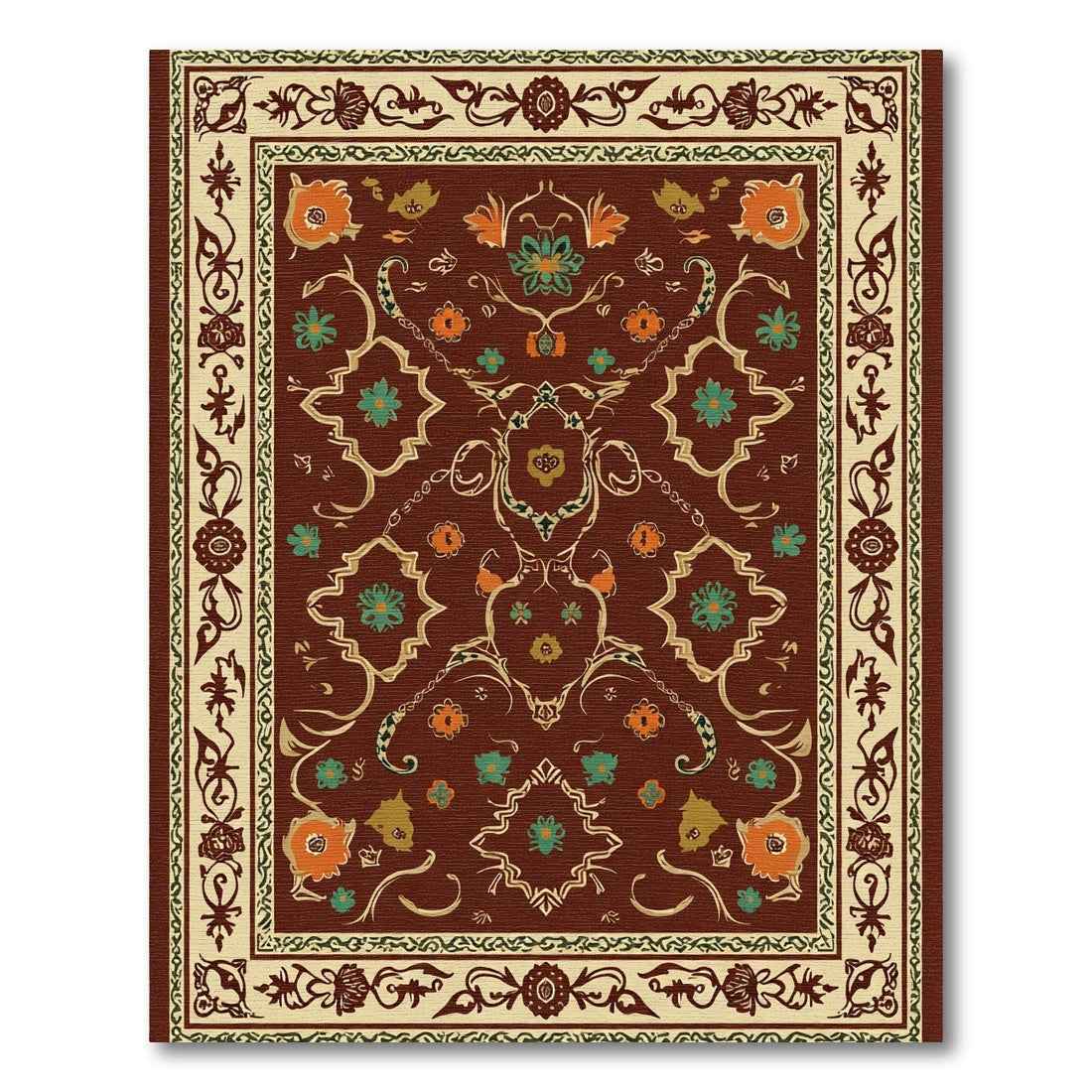 Crimson Ornate Floral Scroll Rug