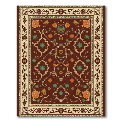 Crimson Ornate Floral Scroll Rug