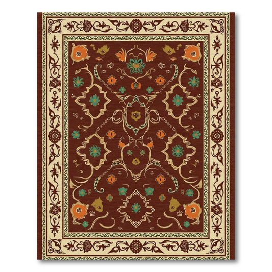 Crimson Ornate Floral Scroll Rug