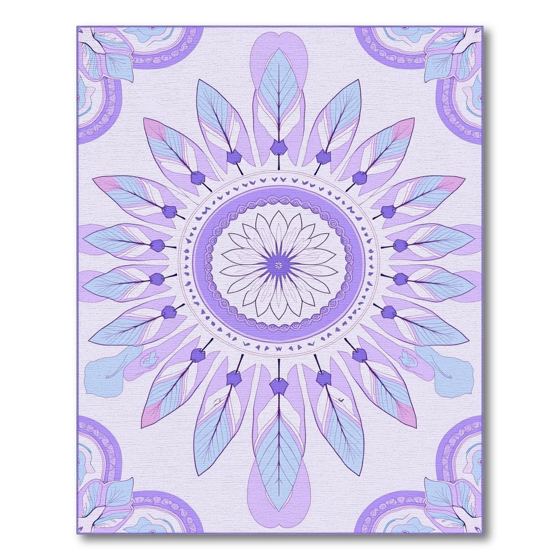 Gentle Lavender Feather Mandala Rug