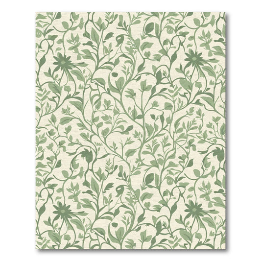 Vintage Green Floral Botanical Vines Rug