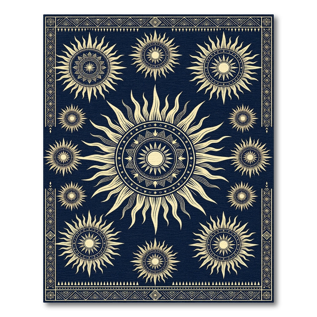 Celestial Golden Sun Navy Art Rug