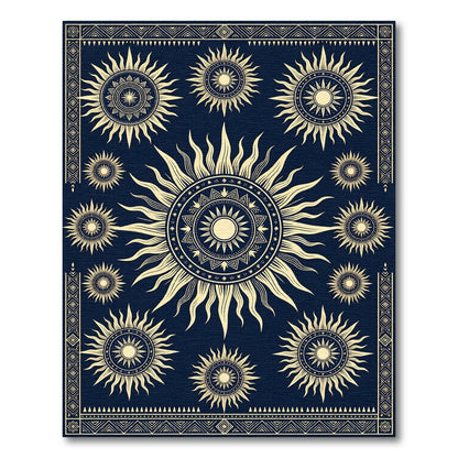 Celestial Golden Sun Navy Art Rug