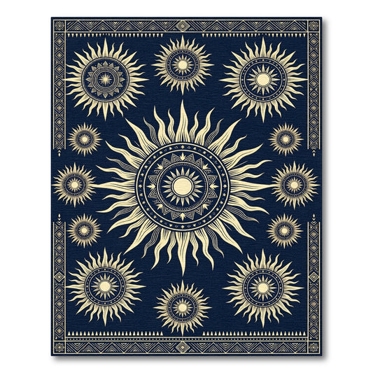 Celestial Golden Sun Navy Art Rug