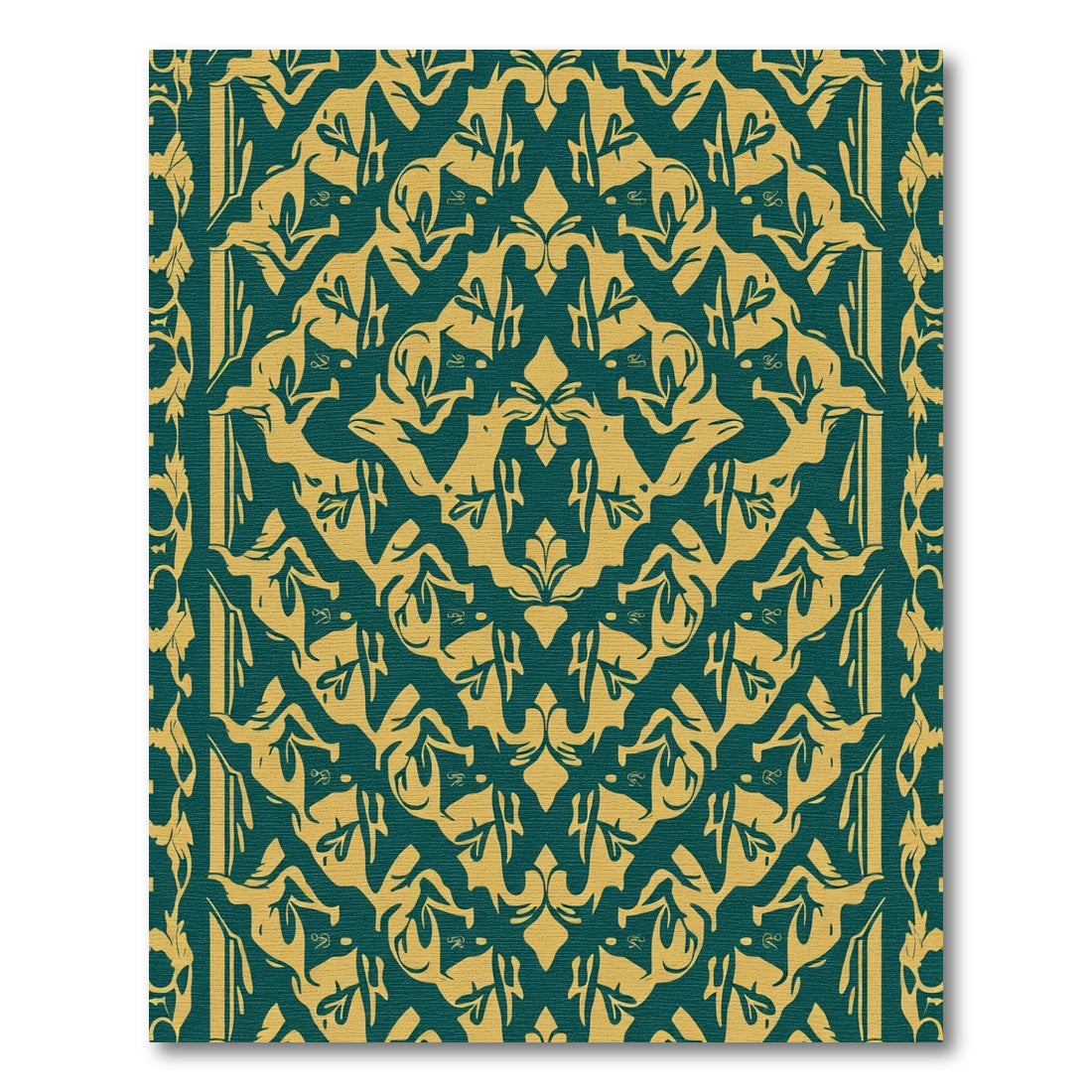 Emerald Gold Regal Damask Medallion Rug