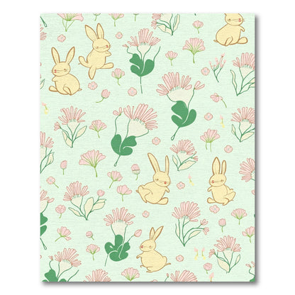 Whimsical Yellow Bunny Floral Meadow Rug