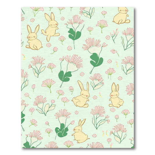 Whimsical Yellow Bunny Floral Meadow Rug