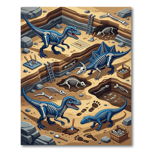 Blue Dinosaur Fossil Paleontology Scene Rug
