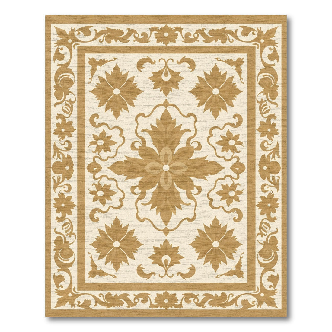 Golden Floral Vine Medallion Rug