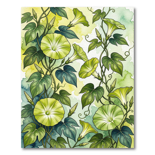 Botanical Green Morning Glory Illustration Rug