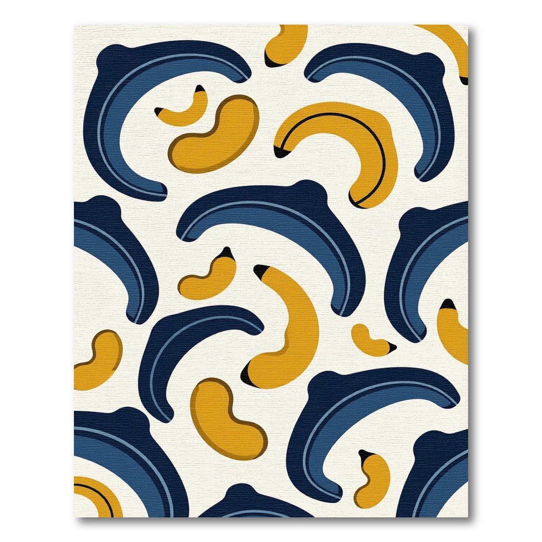 Playful Navy Blue and Golden Banana Art Rug