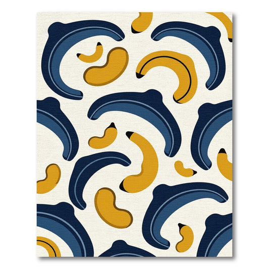Playful Navy Blue and Golden Banana Art Rug