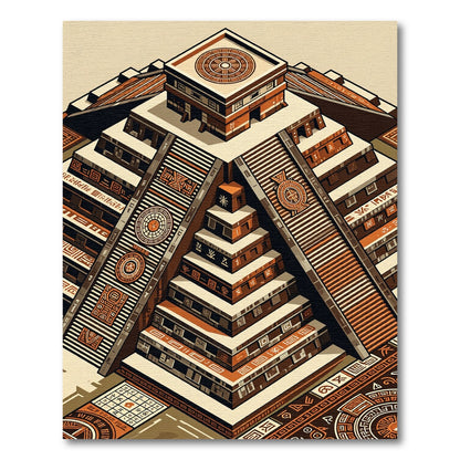 Aztec Terracotta Geometric Step Pyramid Rug