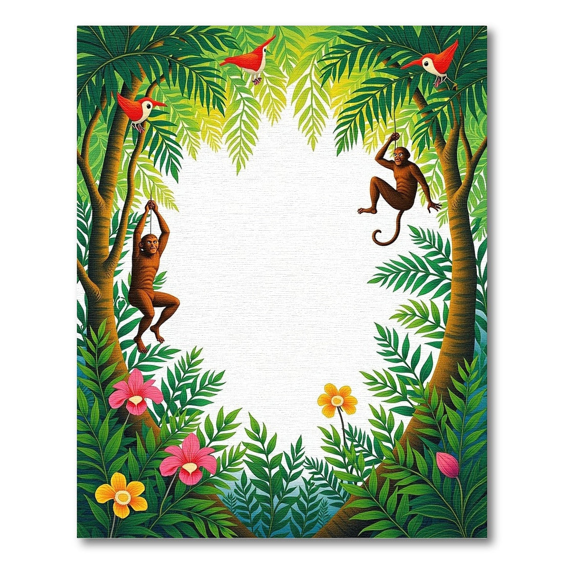 Jungle Monkeys Tropical Foliage Birds Rug