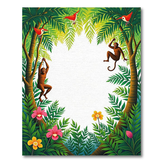 Jungle Monkeys Tropical Foliage Birds Rug