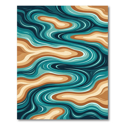Earthy Teal Fluid Stream Abstract Rug