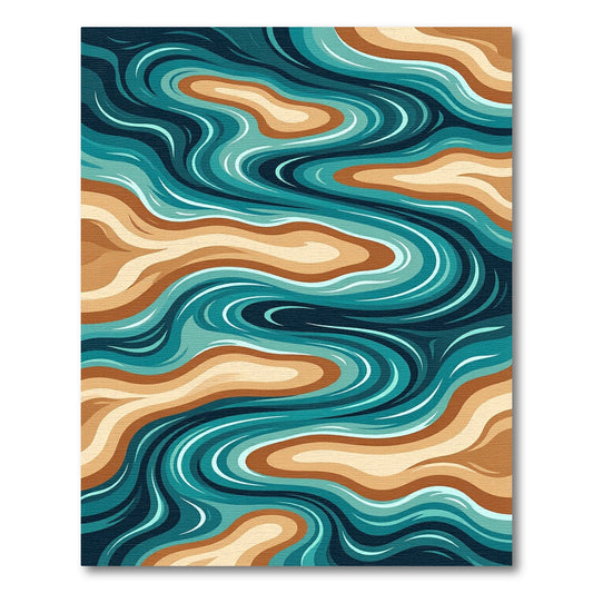 Earthy Teal Fluid Stream Abstract Rug