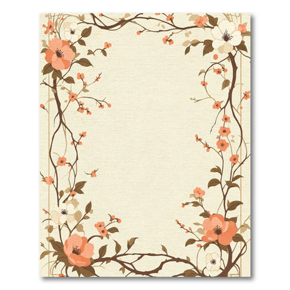 Coral and Cream Blossom Branch Frame Rug