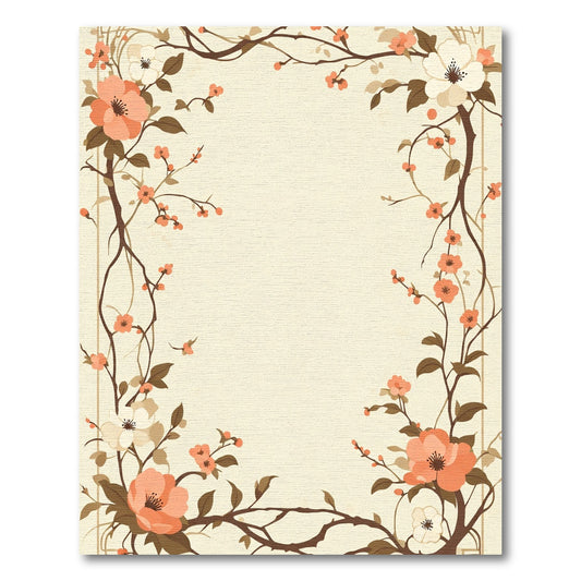 Coral and Cream Blossom Branch Frame Rug