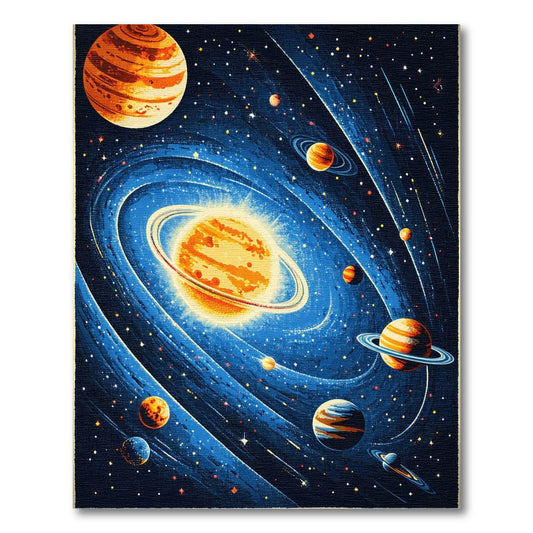 Retro Swirling Planets Stars Cosmic Rug