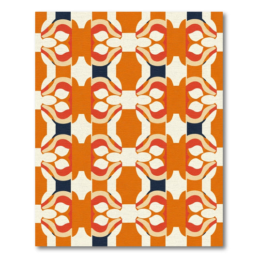 Retro Orange Checker Wave Artwork Rug
