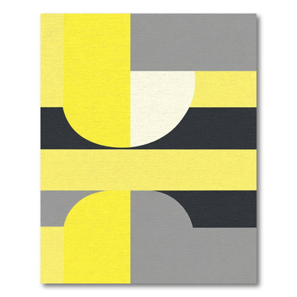 Modern Yellow Gray Geometric Arcs Rug