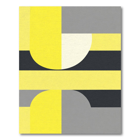 Modern Yellow Gray Geometric Arcs Rug