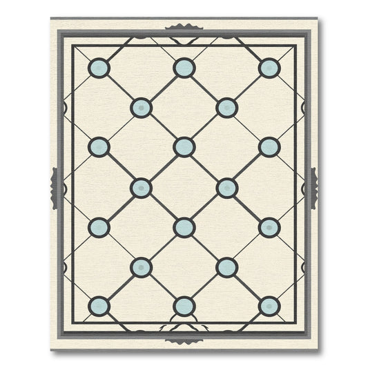 Cream Lattice Teal Dot Charm Rug