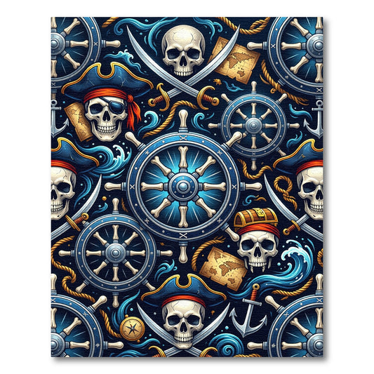 Navy Pirate Skull Nautical Helm Treasure Rug