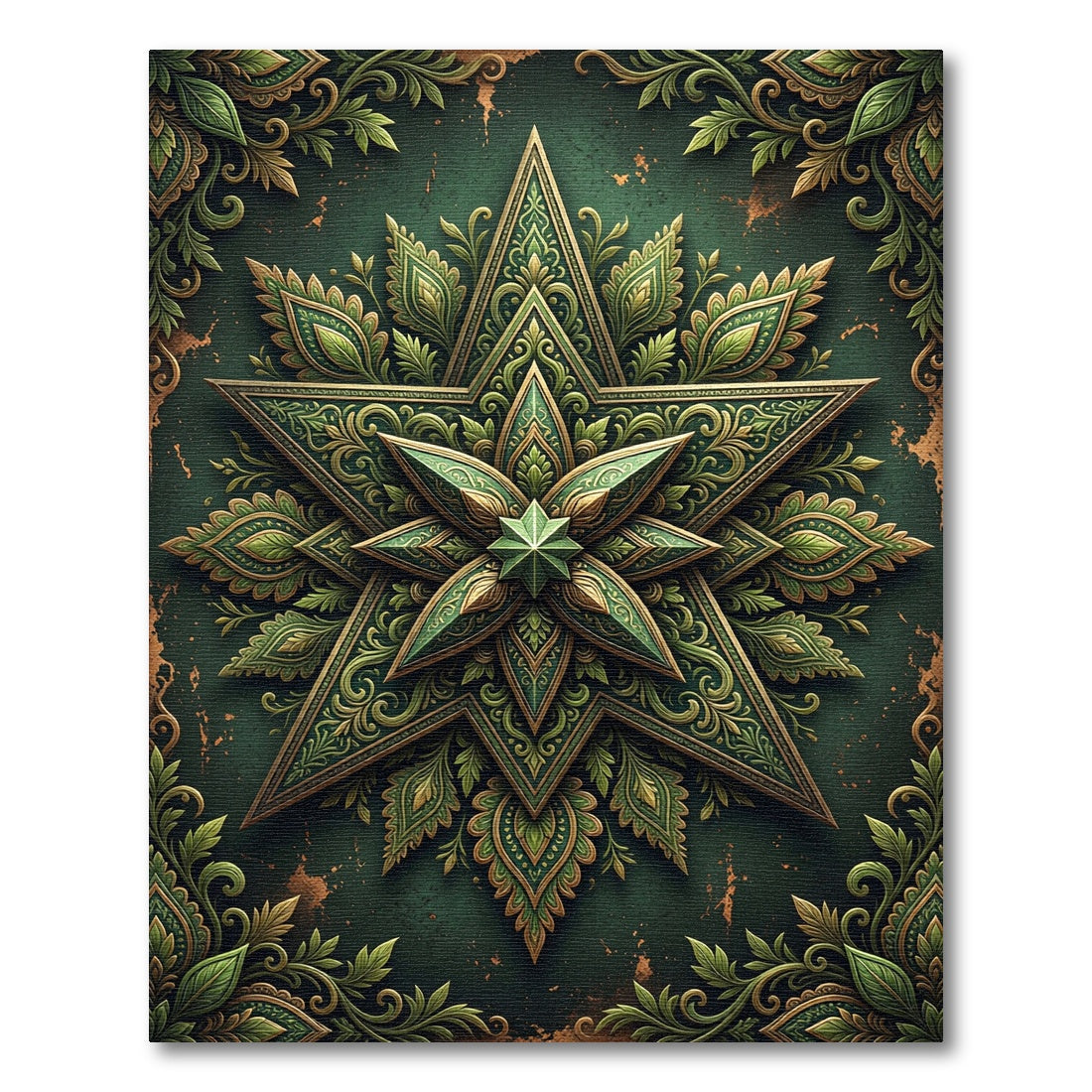 Ornate Forest Green Star Medallion Rug