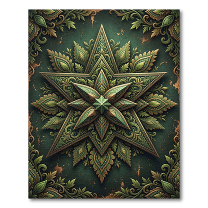 Ornate Forest Green Star Medallion Rug