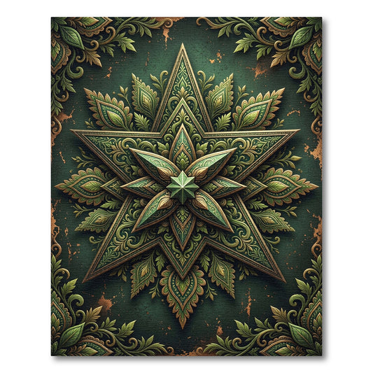 Ornate Forest Green Star Medallion Rug