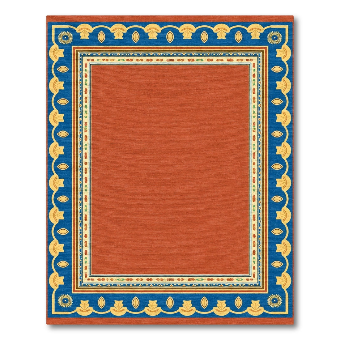 Terracotta Blue Yellow Geometric Floral Frame Rug