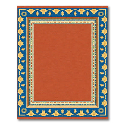 Terracotta Blue Yellow Geometric Floral Frame Rug