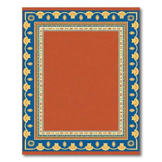 Terracotta Blue Yellow Geometric Floral Frame Rug