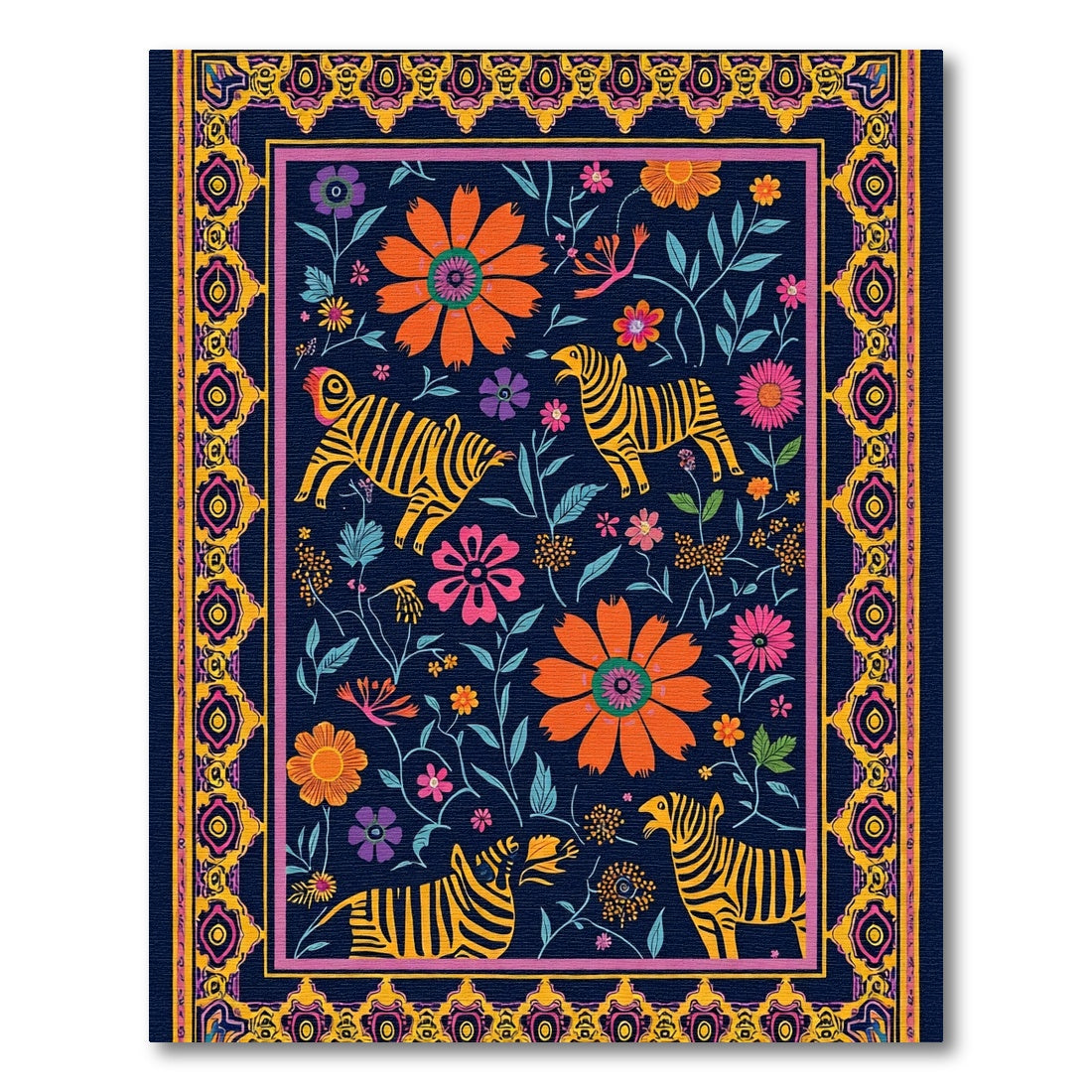 Vibrant Floral Zebra Border Rug