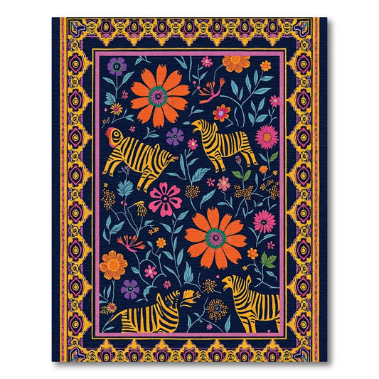 Vibrant Floral Zebra Border Rug