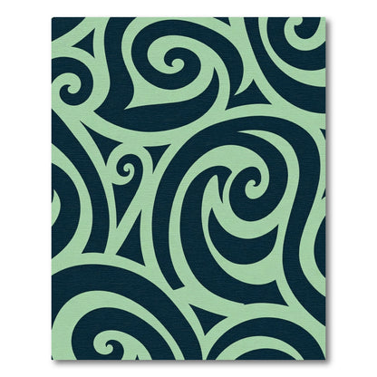 Dark Teal Swirls With Light Green Background Rug