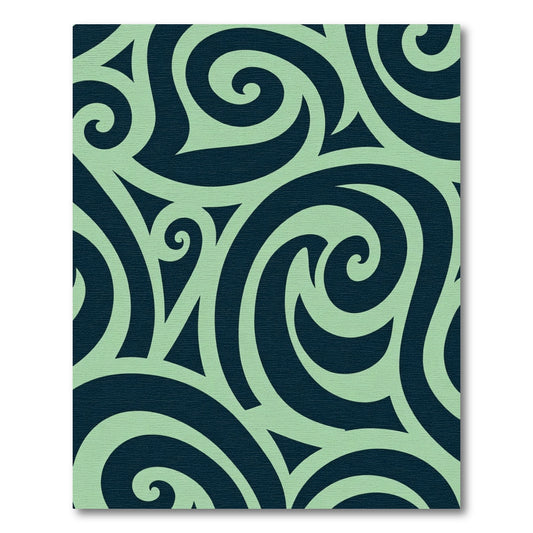 Dark Teal Swirls With Light Green Background Rug