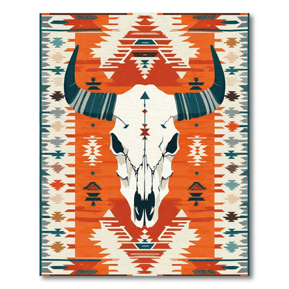 Orange And White Bull Skull Rug