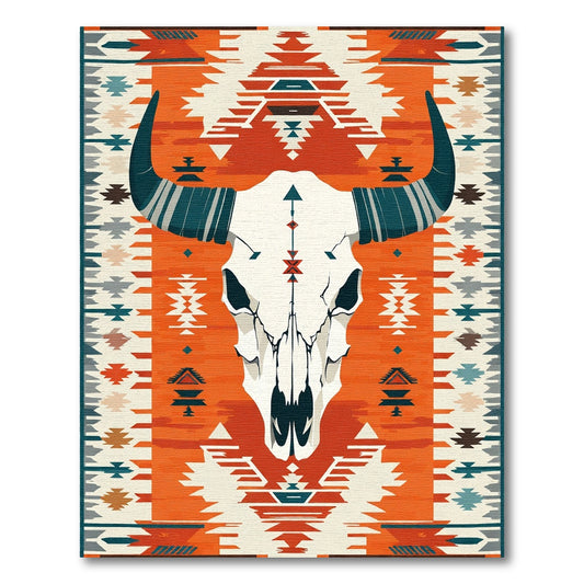 Orange And White Bull Skull Rug