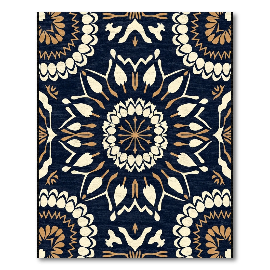 Navy Cream Gold Mandala Medallion Rug