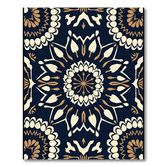 Navy Cream Gold Mandala Medallion Rug