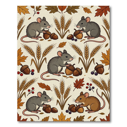 Harvest Mouse Acorn Autumn Leaves Fabric Rug