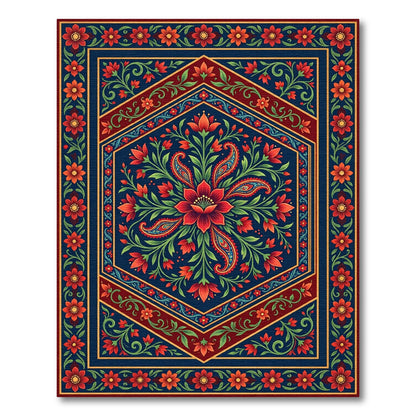 Deep Blue Red Floral Paisley Medallion Rug