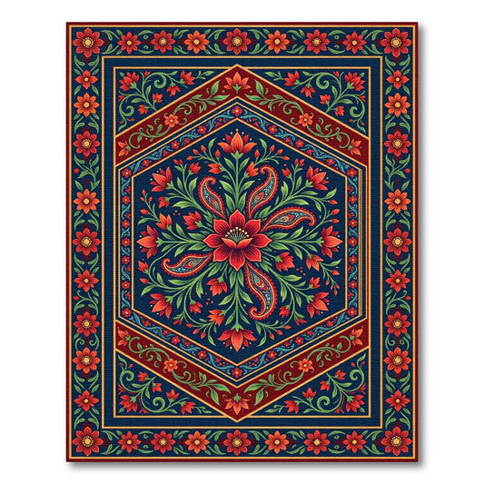 Deep Blue Red Floral Paisley Medallion Rug
