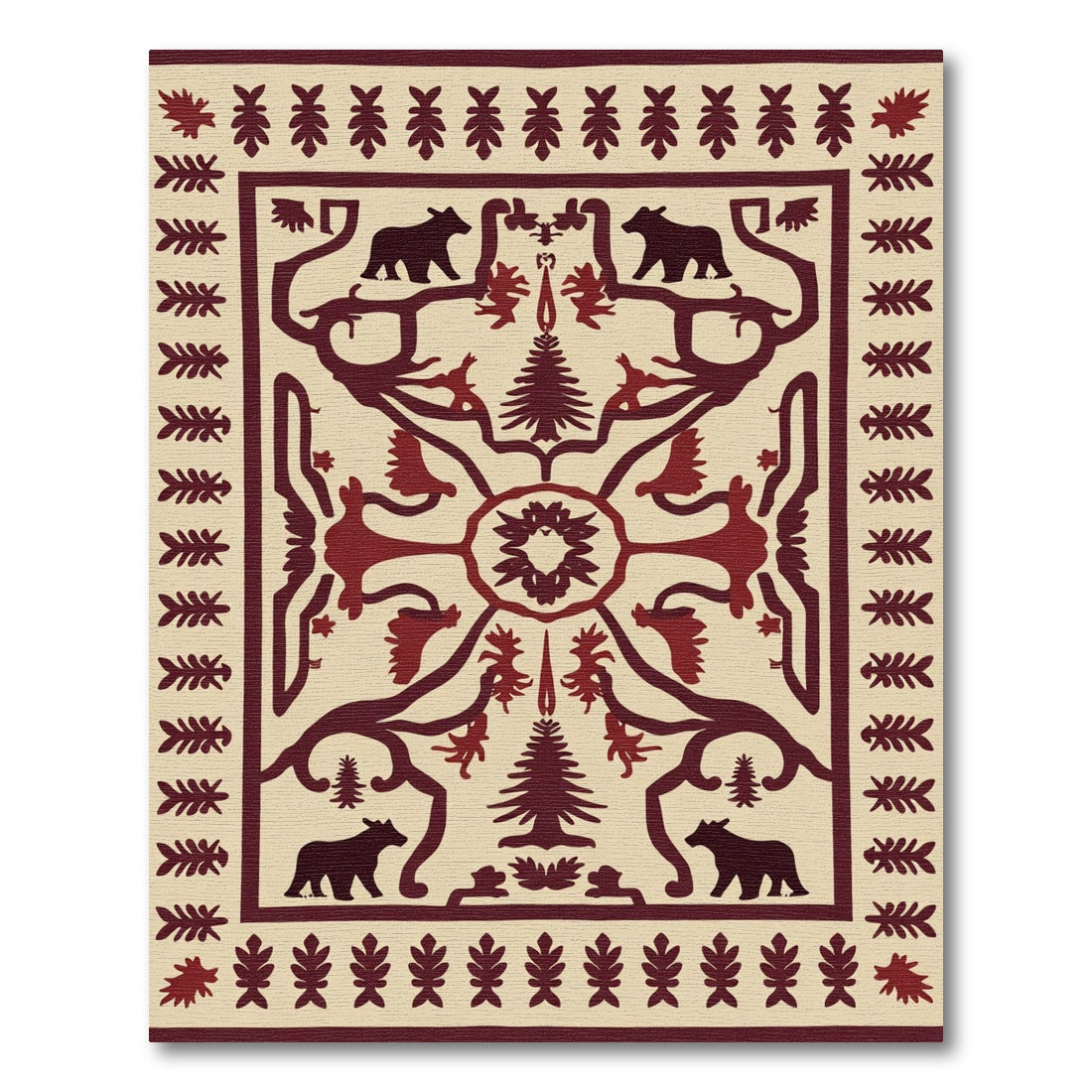 Rustic Red Bear Tree Border Rug