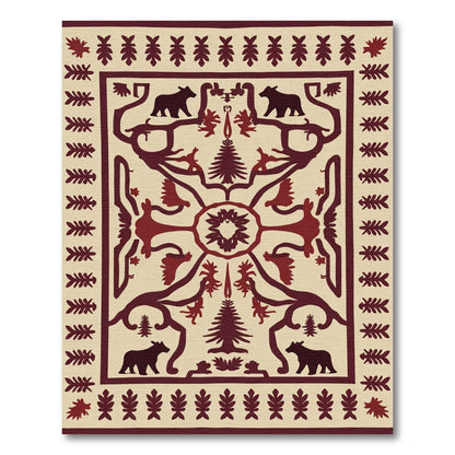 Rustic Red Bear Tree Border Rug